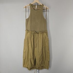 Daily Ritual‎ Ribbed Tank Midi Dress Cargo Pockets Drawstring Waist Khaki Large